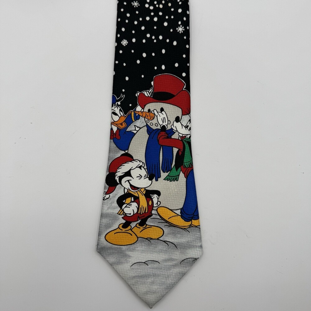 VTG Disney Mickey Unlimited Christmas Neck‎ Tie Mickey Goofy Donald Snowman